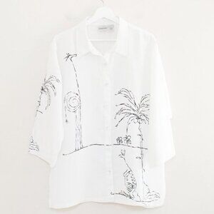 Chico's White Linen Button Up Shirt M